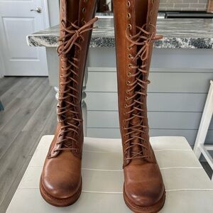 Frye Tan Leather Lace-Up Boots
